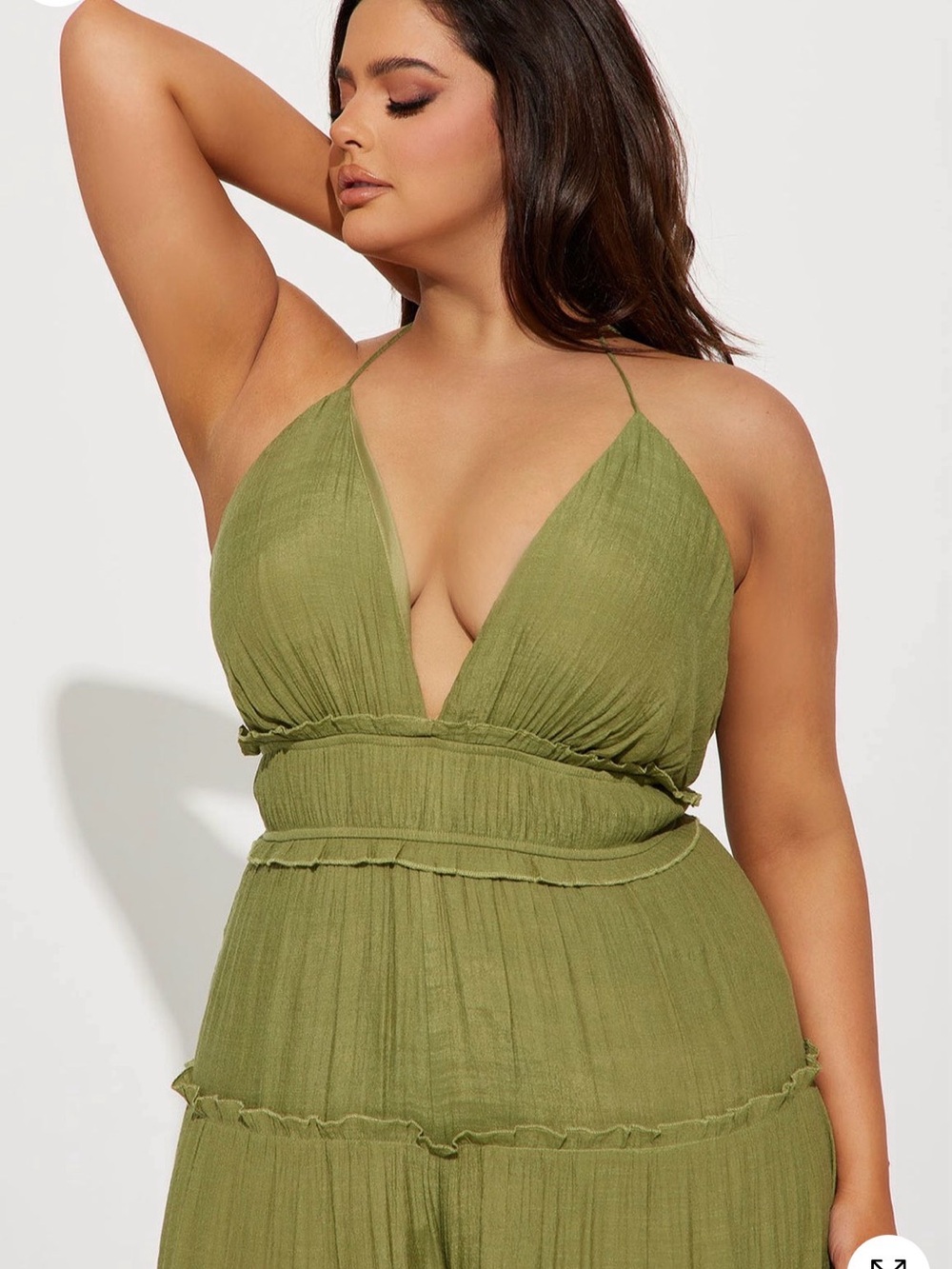 Fashion Nova Olive Halter Plunge Wide-Leg Jumpsuit - Picture 2 of 3